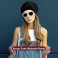 Vista 7 de 4 Pieces Satin Lined Beanie Cap Satin Sleep Lined Hat Slouchy Beanie Hat Night Silk Hair Cap for Women Men