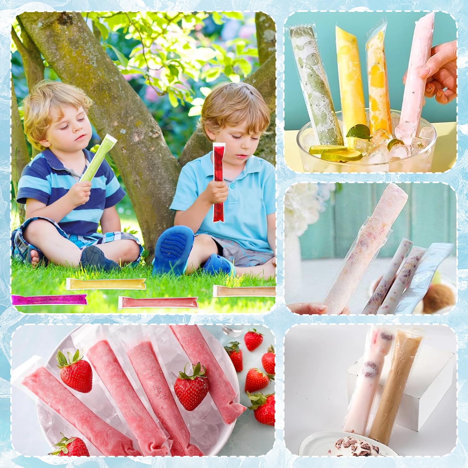 Bolsa para helado, 200 Piezas Moldes de helado, Bolsas Popsicle con Embudo Verdes, para Yogur y Caramelos, 5.5 x 27.5 cm