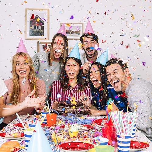 Miniatura 7 de Platos de papel para fiesta de cumpleaños, platos de postre desechables de cumpleaños rojos, 50 unidades de suministros de fiesta de 7 pulgadas,