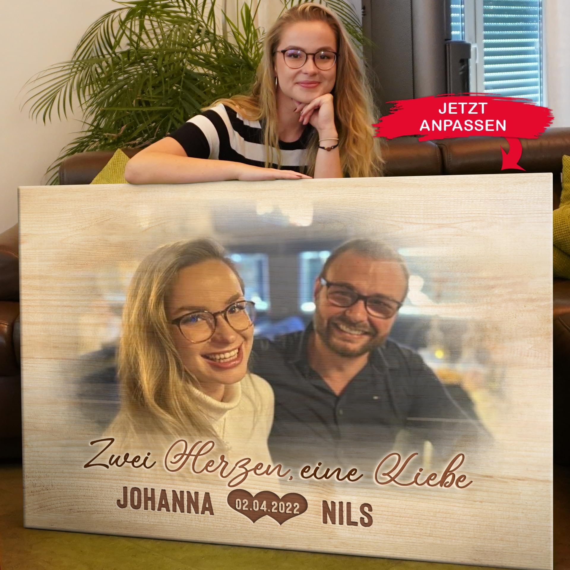 Liebesleinwand Leinwandbild mit Foto personalisiert Herzensangelegenheit | Leinwand gestalten mit Namen und Datum Geschenk für Partner