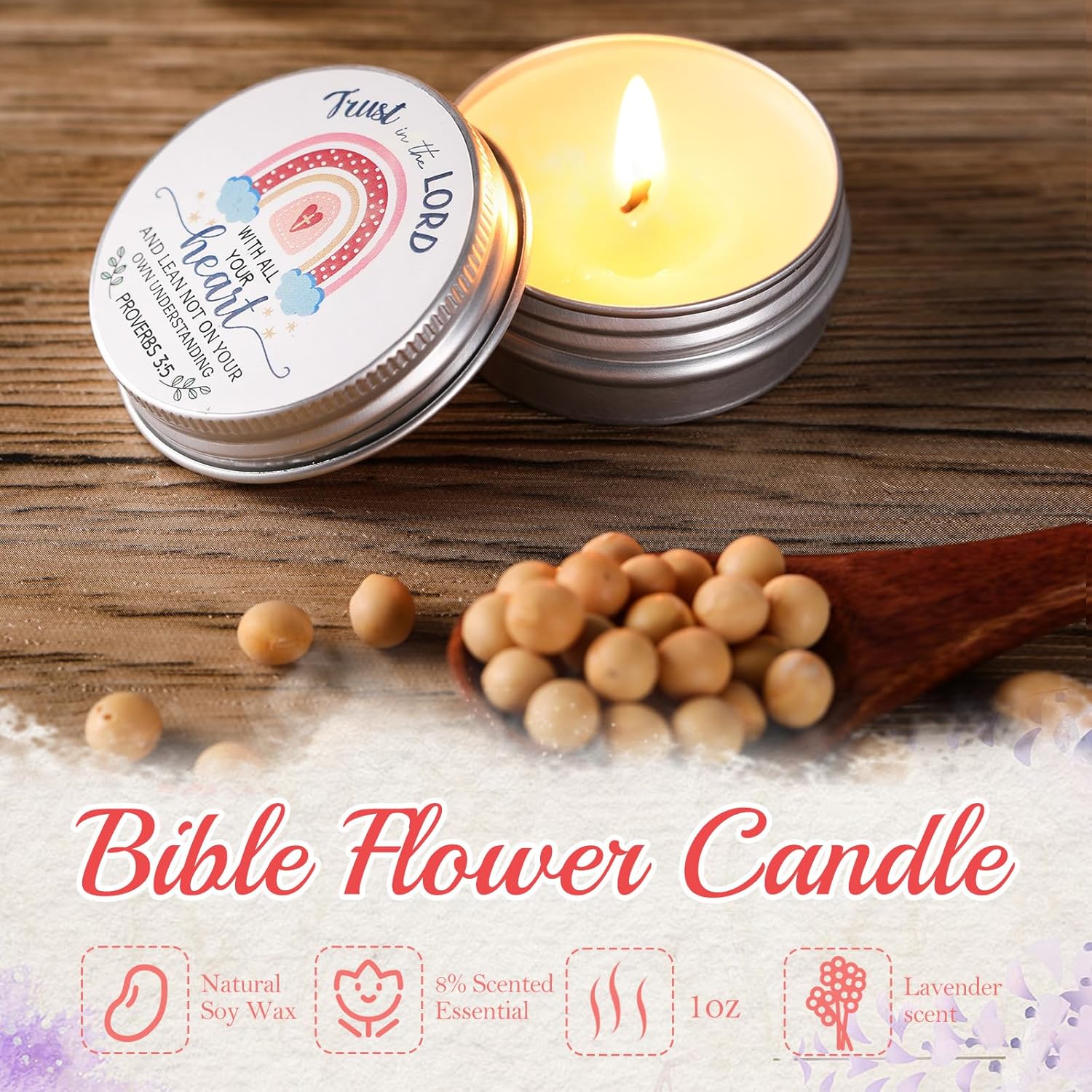 48 Pack Christian Scented Candle Bulk Bible Verse Candle with Scripture Cards Gift Bags 0.3 oz Religious for Women Church Baptism Prayer Party Guest(Boho,Rainbow)