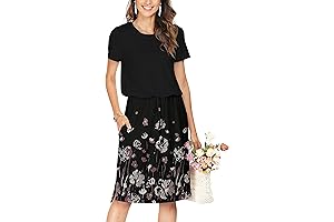 Women's Summery Knee-Length Blouson Dress with Pockets