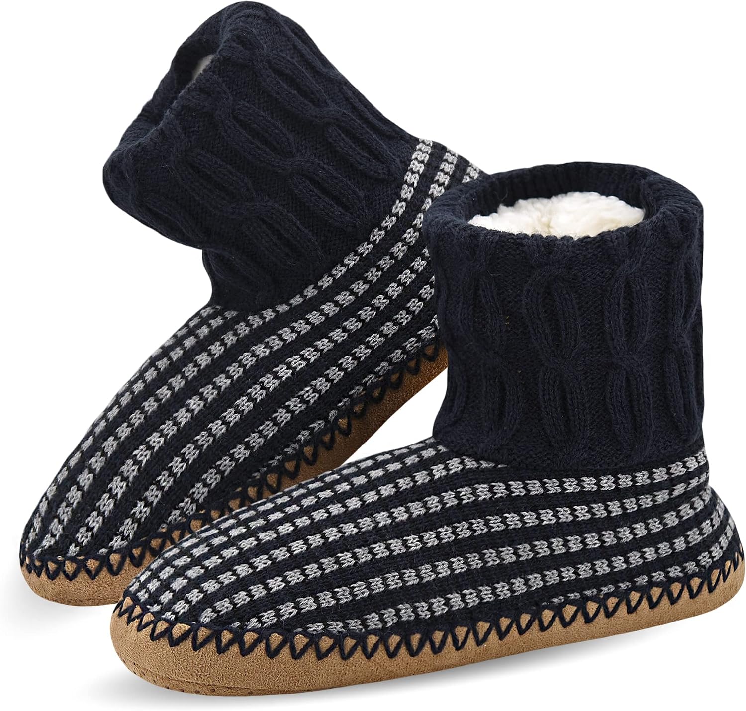 Panda Bros Men's Cozy Boot Slippers, Thick Fuzzy Sherpa Fleece Winter Slipper Socks With Non-slip Soles, Cozy Soft Comfy Indoor Shoes Rubber Grippers