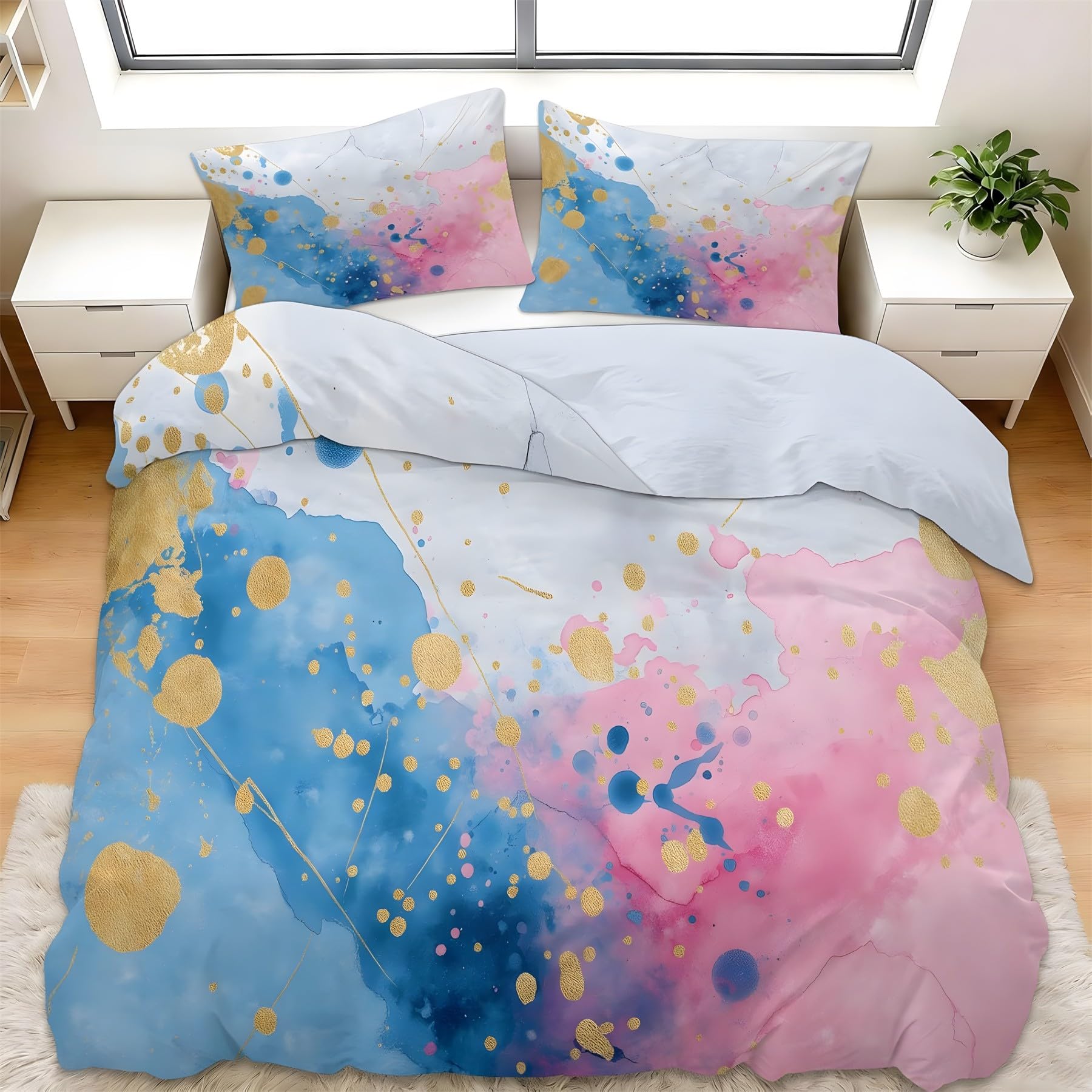 Housse de couette 220x240 éclaboussures d'encre et parure de lit bleu poudré QF1013
