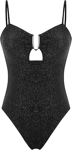 ZAFUL Women's One Piece Swimsuit Ribbed Open Back Bathing Suit Tummy Control Scoop Neck Adjustable Straps High Cut Swimwear