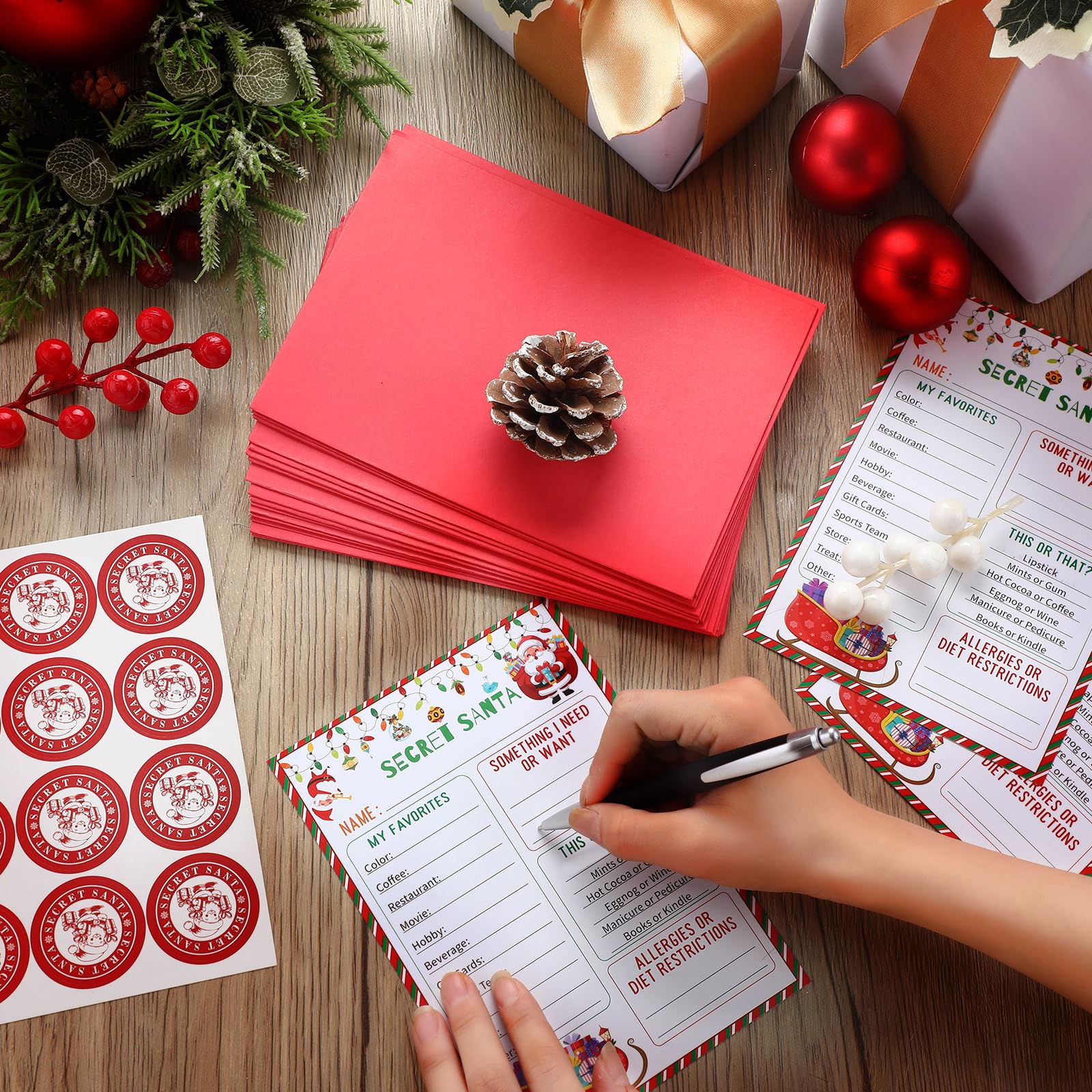 amazon-com-motiskyy-75-pcs-secret-santa-questionnaire-forms-with-stickers-and-card-holder-5-x-7-secret-santa-cards-for-office-holiday-gift-exchange-home-family-or-friends-christmas-holiday-party-activity for Free Printable Secret Santa Notes Amazon.com: Motiskyy 75 Pcs Secret Santa Questionnaire Forms with Stickers and Card Holder 5