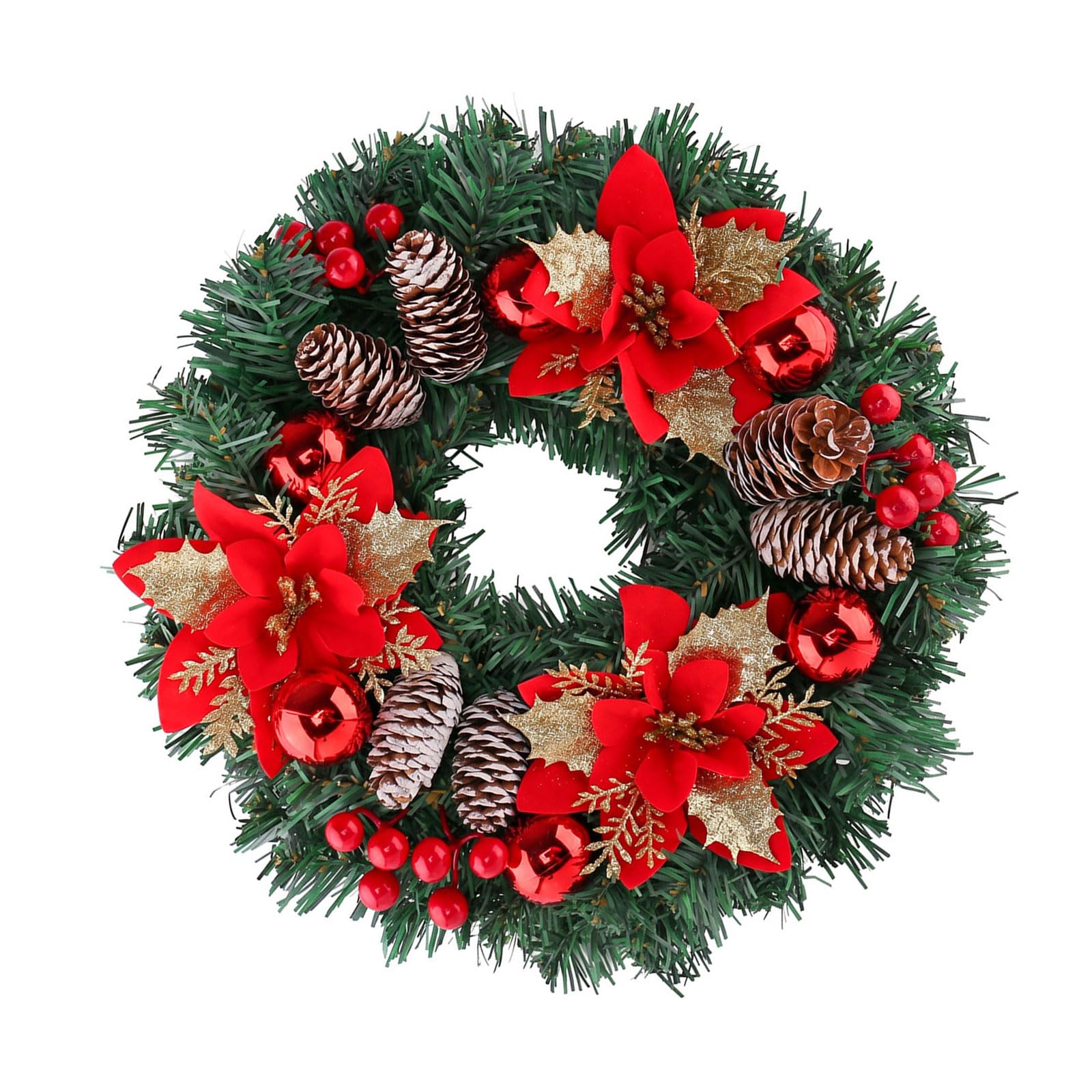 Poinsettia Pinecone Wreath Wall Hangings Holiday Decor for Indoor Outdoor Holiday Decorating Christmas Star Pinecone Wreath