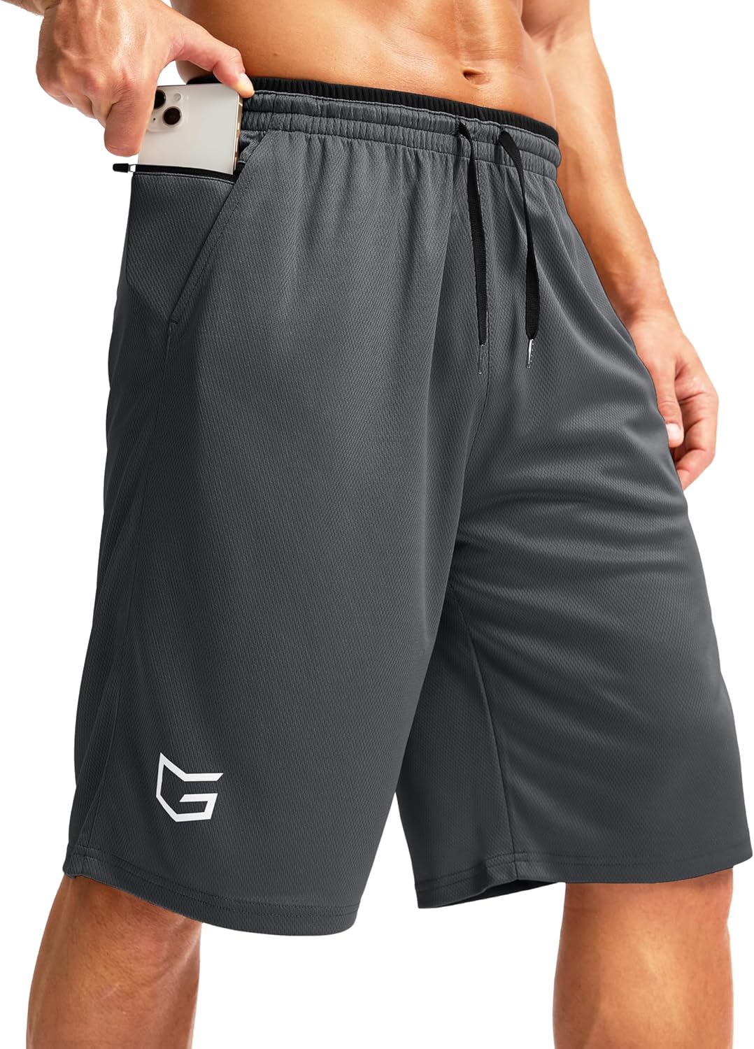 G Gradual Men's Long Basketball Shorts with Zipper Pocket 11'' Quick Dry Gym Shorts Lightweight Mesh Athletic Shorts for Men