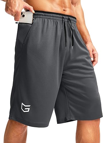 G Gradual Pantalones cortos largos de baloncesto para hombre con bolsillo con cremallera de 11 pulgadas, de secado rápido, pantalones cortos