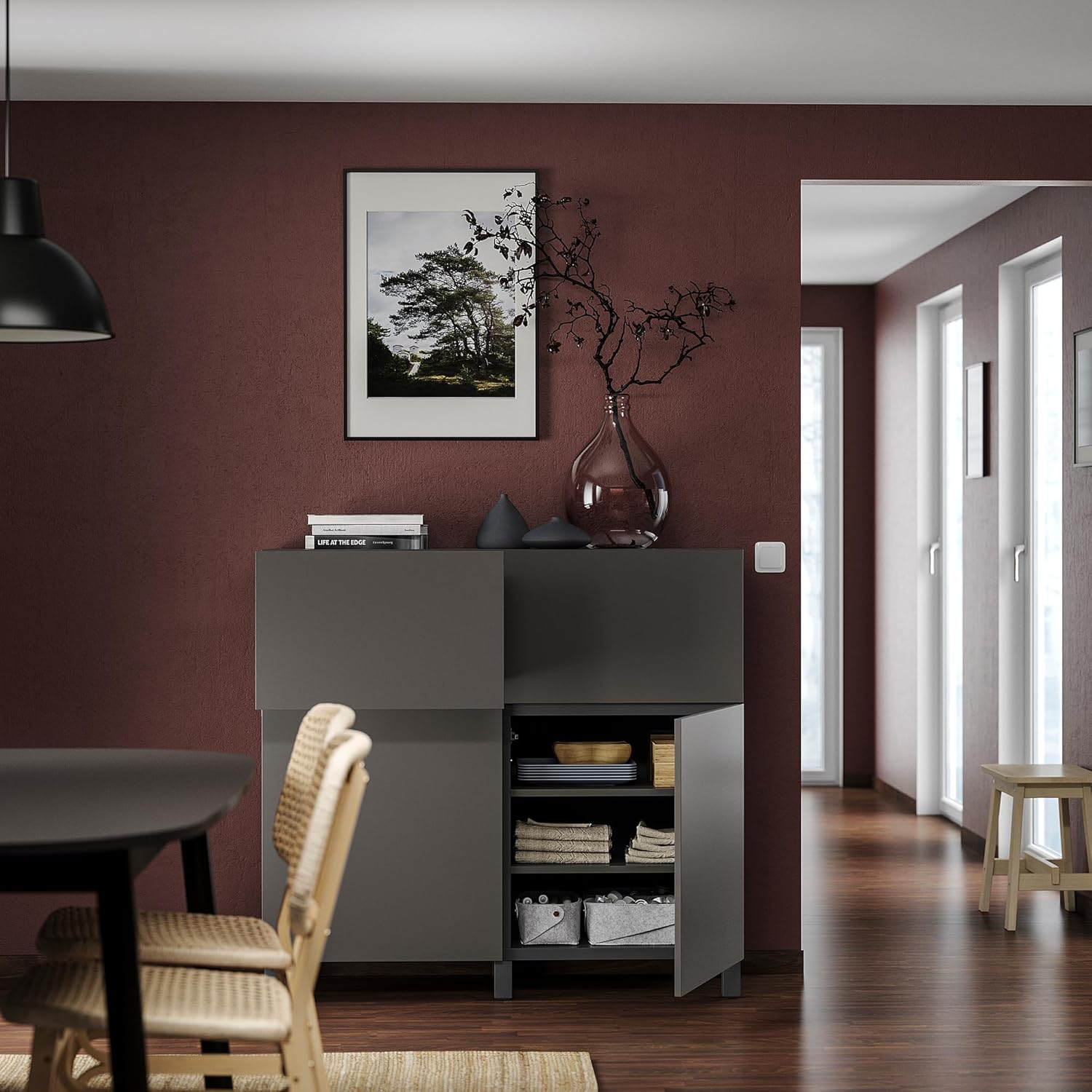 BESTÅ Storage combination w doors/drawers, dark grey/Lappviken/Stubbarp dark grey, 120x42x112 cm