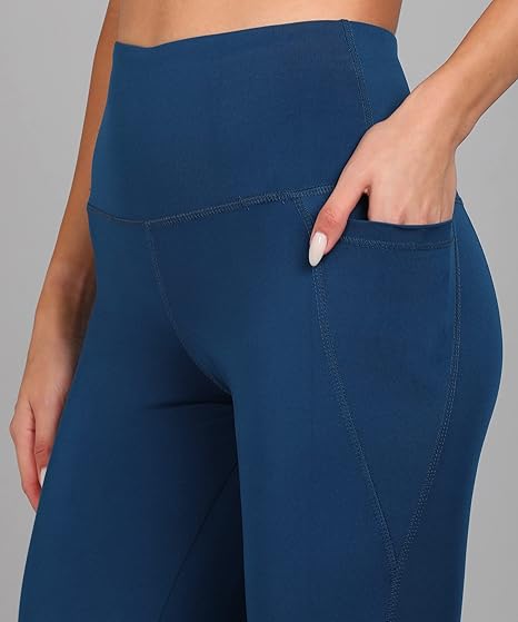 Rock Paper Scissors Premium High Waist Stretchable Gym Tights Leggings with Pockets Gym wear/Active Wear Tights Yoga Pants Zumba/Dance Womens Workout Tights Gym Tight Blue