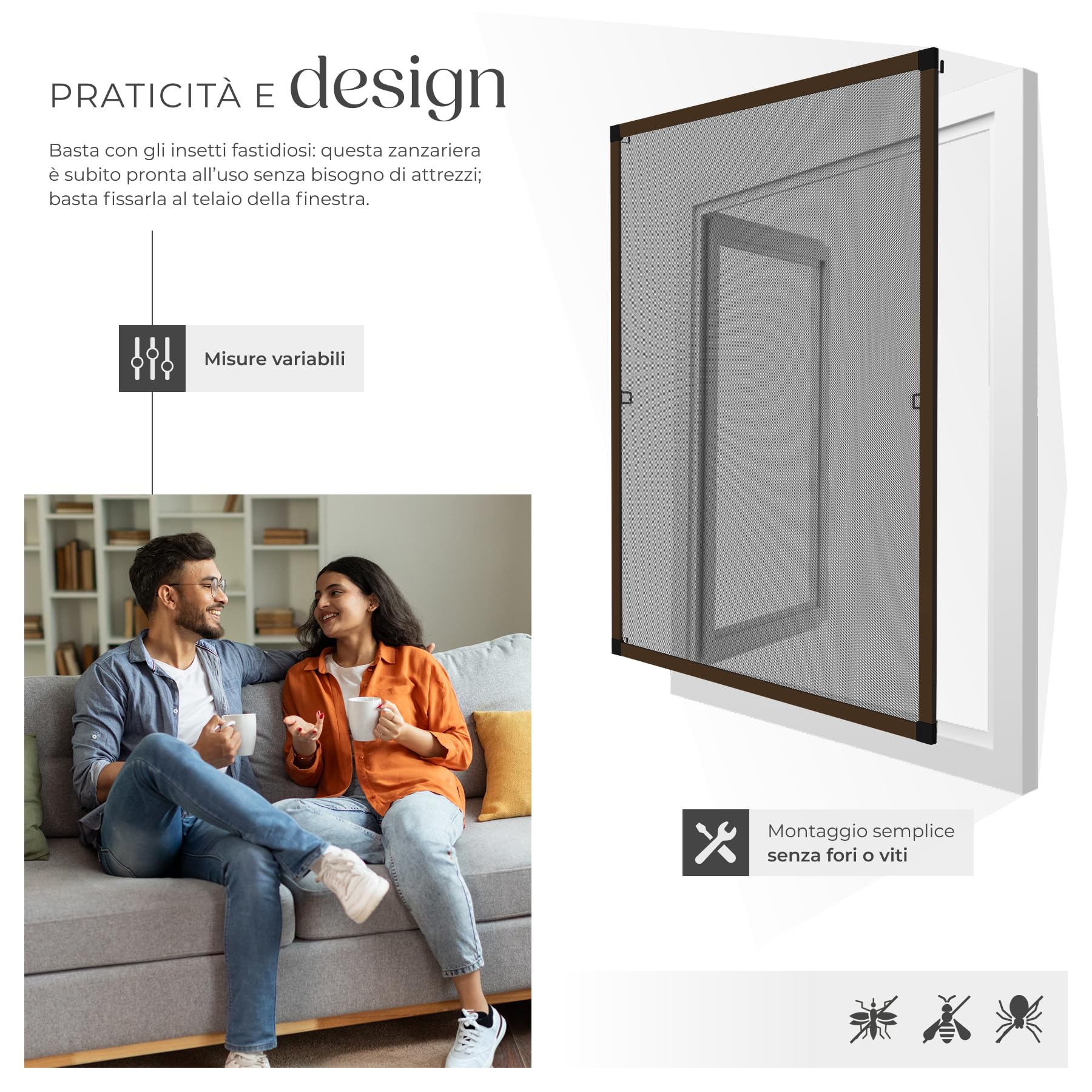 tectake® Zanzariera per Telai di Finestre, Telaio in Alluminio, Zanzariera Finestra Resistente ai Raggi UV e alle Intemperie, Trasparente alla Luce e Permeabile all’Aria, 100x120cm - Marrone