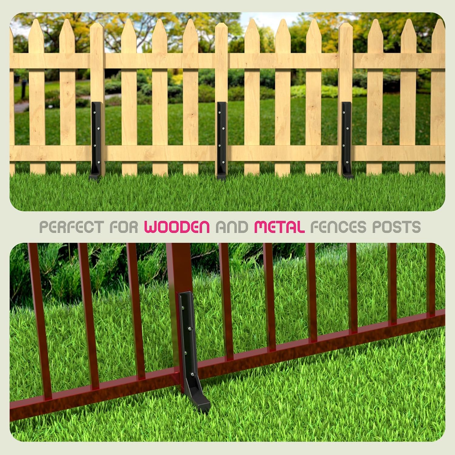 Fence Post Repair Kit, Heavy Duty Steel Fence Post Anchor Ground Spike for Repair Tilted, Broken Wood Fence Post (Black - Set 2)