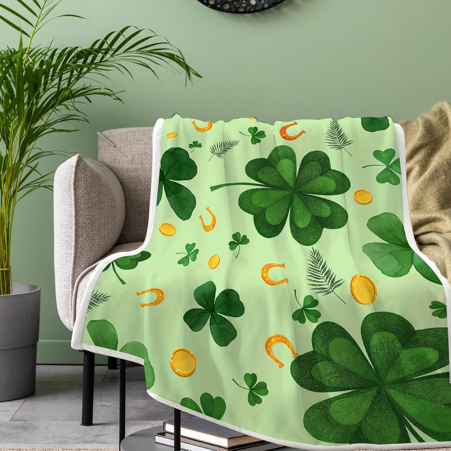 Hexagram St Patricks Day Blanket, Shamrock St Patricks Day Decor, Lucky Saint Throw Blanket 50" X 60", Saint Gifts for Him Her, Shamrock Decorations for Home - Image 2