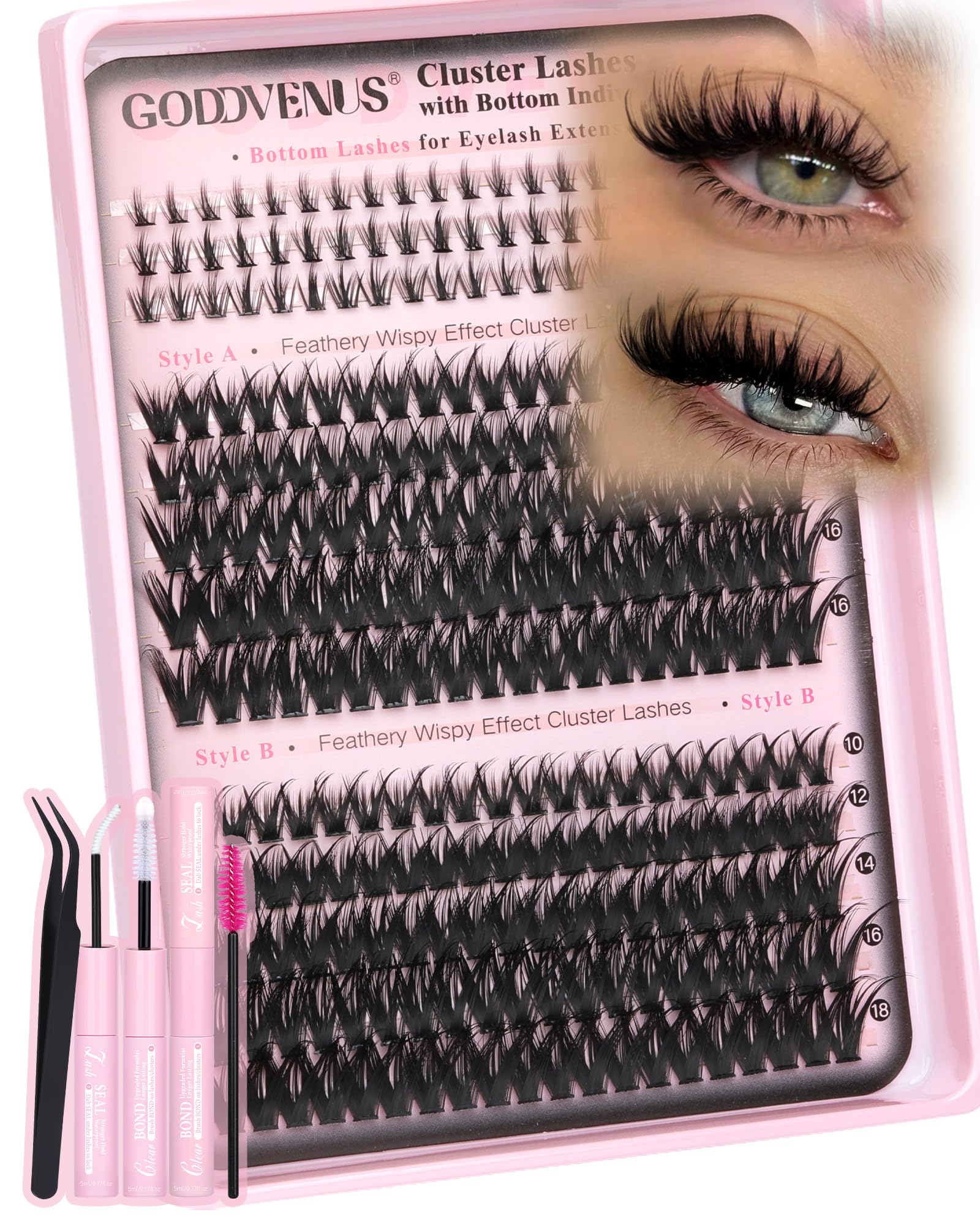 Goddvenus Wispy Lash Clusters Kit Natural Fluffy DIY Individual Lash Extensions C Curl | Top and Bottom Lash Clusters Kit for Full-Circle Eye Look - main product image