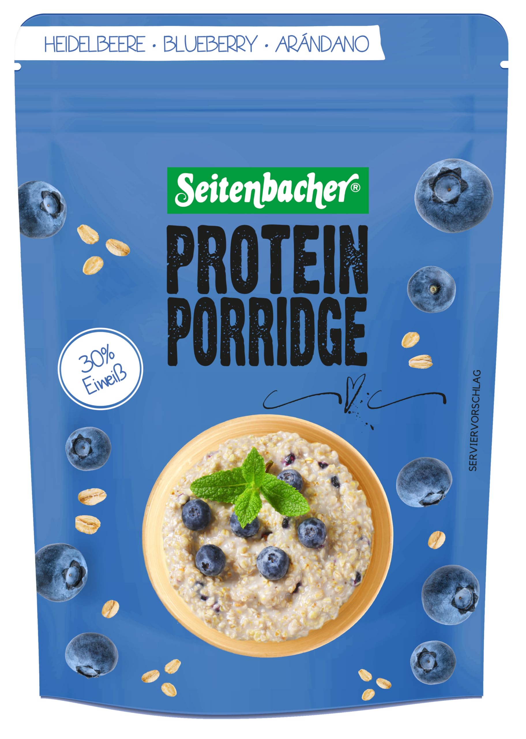 Seitenbacher Testpaket Protein Porridge I Schokolade I Himbeere I Frucht I Blaubeere I Eiweiß I Vollkorn I Hafer 2x4er Pack (2x4x500g)
