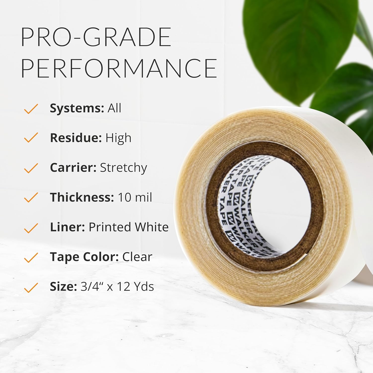 Walker Tape No-Shine Hair System Tape Roll 3/4" x 12 Yards, Hypoallergenic Double Sided Wig Tape for Lace Systems, Toupees, and Tape in Hair Extensions Human Hair, Maximum Wear Invisible Bonding Tape