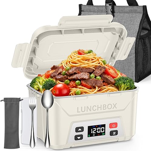 EAST OAK Fiambrera eléctrica inalámbrica para adultos, 5.5 tazas recargable, con calefacción automática, calentador de alimentos con función de