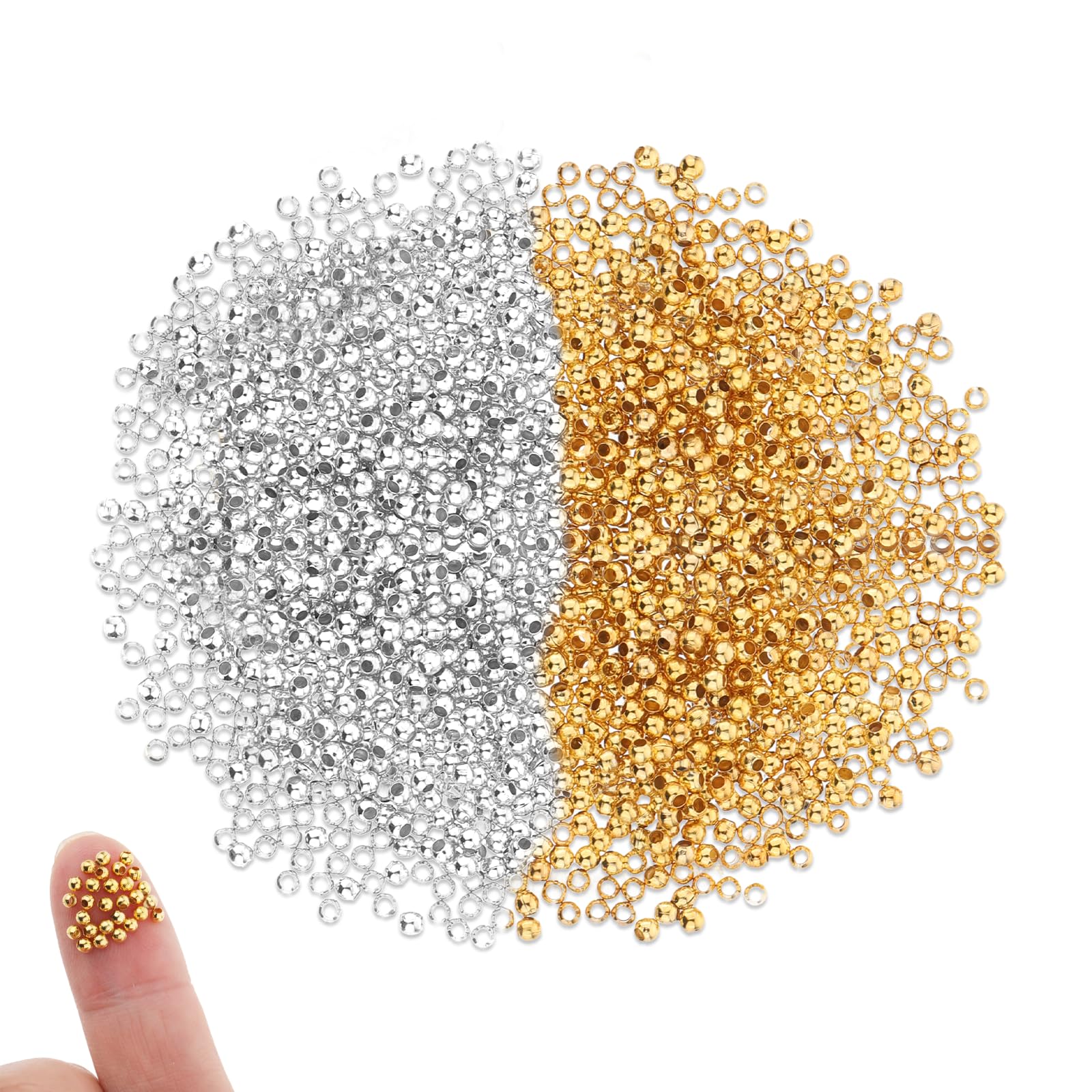 4000 Pieces 2mm Metal Round Crimp Beads for Jewelry Making Smooth Crimping Beads, Silver and Gold for Bracelets