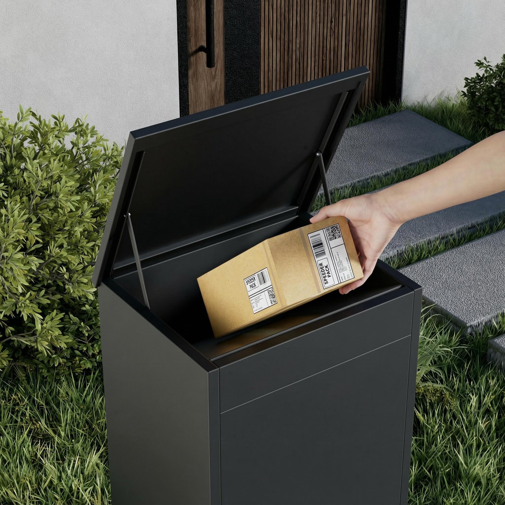 MSFE Buzon para Paquetes Exterior Grande,Buzón de Paquetes Buzón de Acero Galvanizado Código de Combinación,Antirrobo,Resistente a la Intemperie para Hogar Porche,Valla y Acera,63 * 112 * 49.5cm