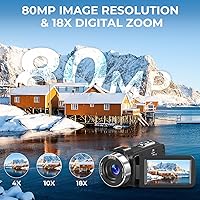 Vista 3 de Cámara de video 4K HD 80MP Vlogging Cámara para YouTube IR Cámara de visión nocturna 18X Zoom digital 3.0 IPS Grabadora de video con tarjeta SD
