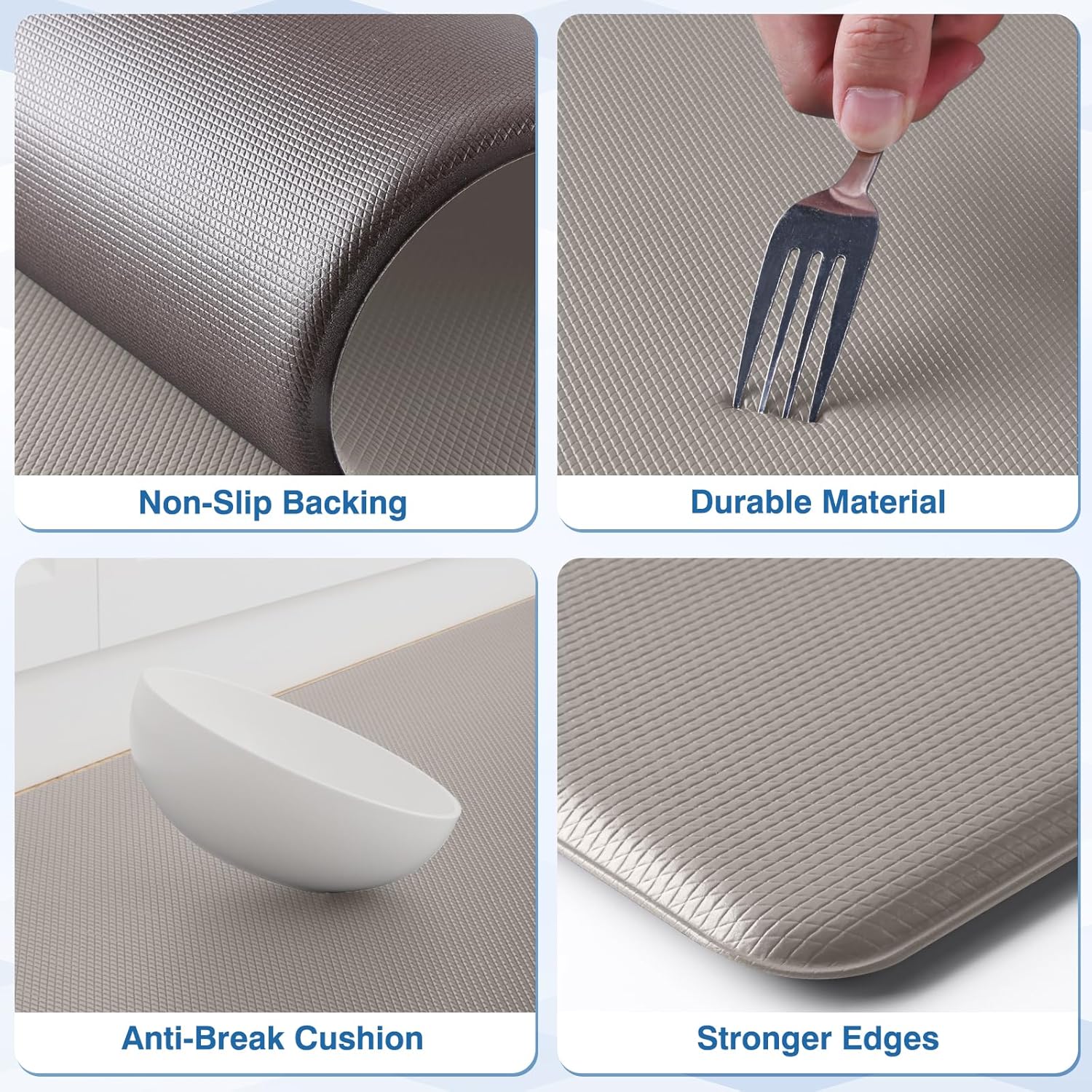 StepRite Kitchen Mats, 2PCS Kitchen Rugs, Cushioned Anti Fatigue Kitchen Mats for Floor, Non-Slip Standing Desk Mat, Waterproof Kitchen Rug Set for Kitchen, Floor, Office, 17.3"x30"+17.3"x47", Khaki