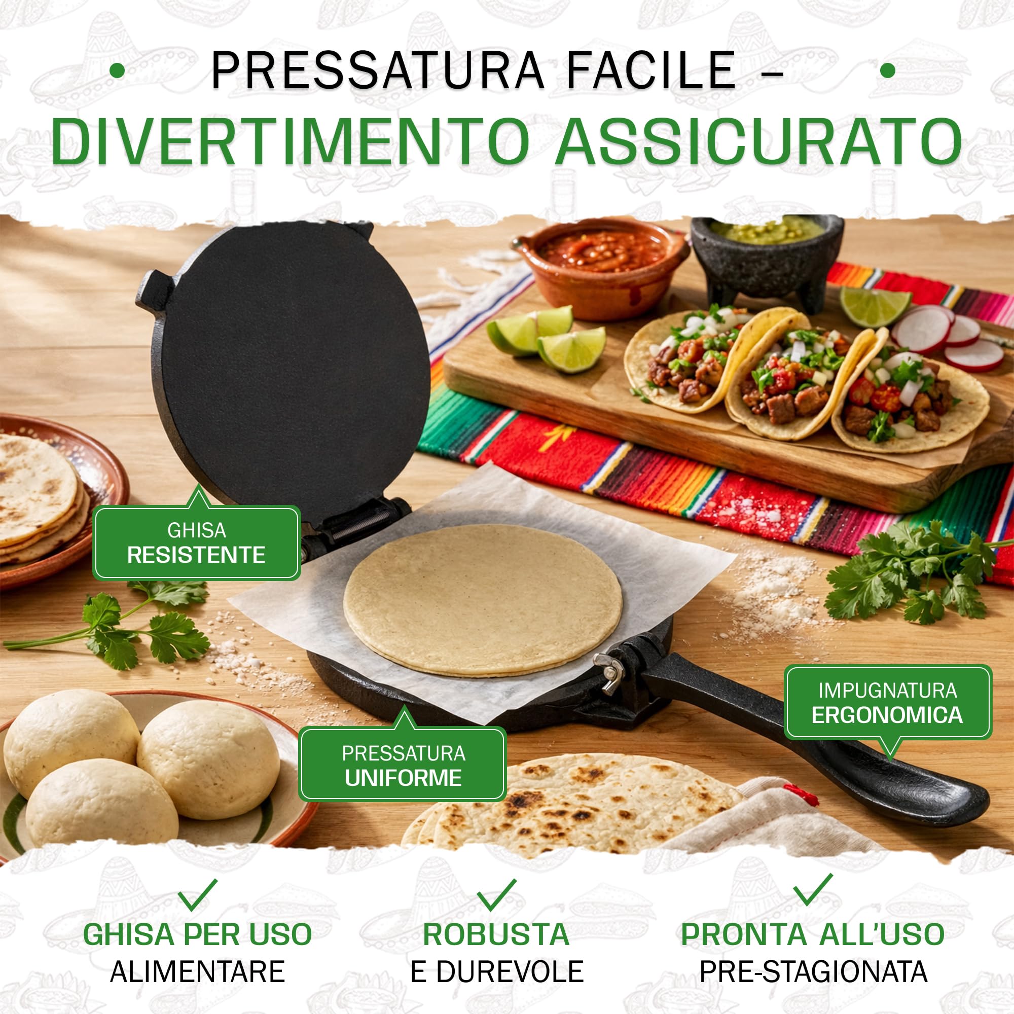 Tortillada - Tortillas di prima qualità in ghisa con ricette (25 cm)