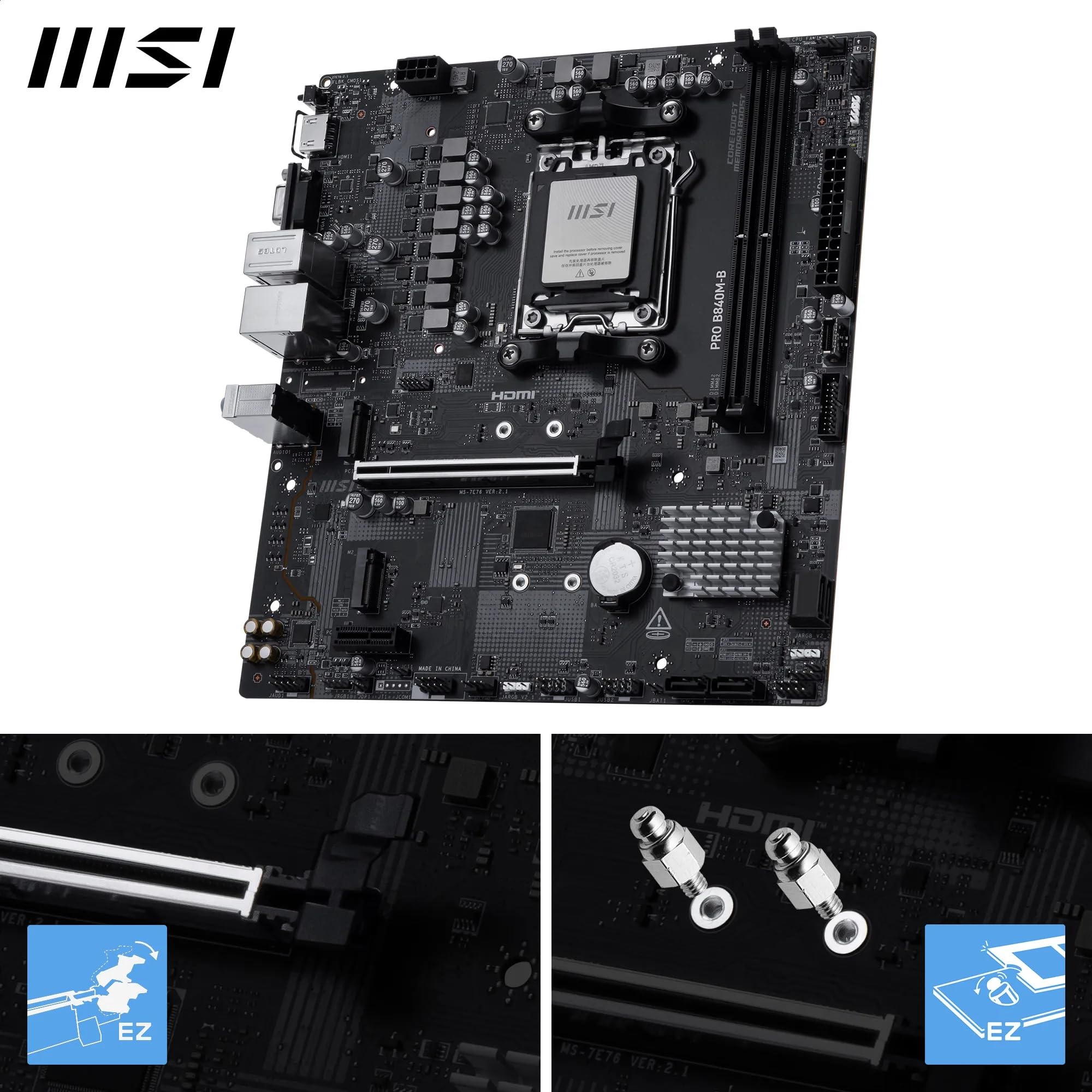 Amazon.com: MSI PRO B840M-B Motherboard, mATX - Supports AMD Ryzen