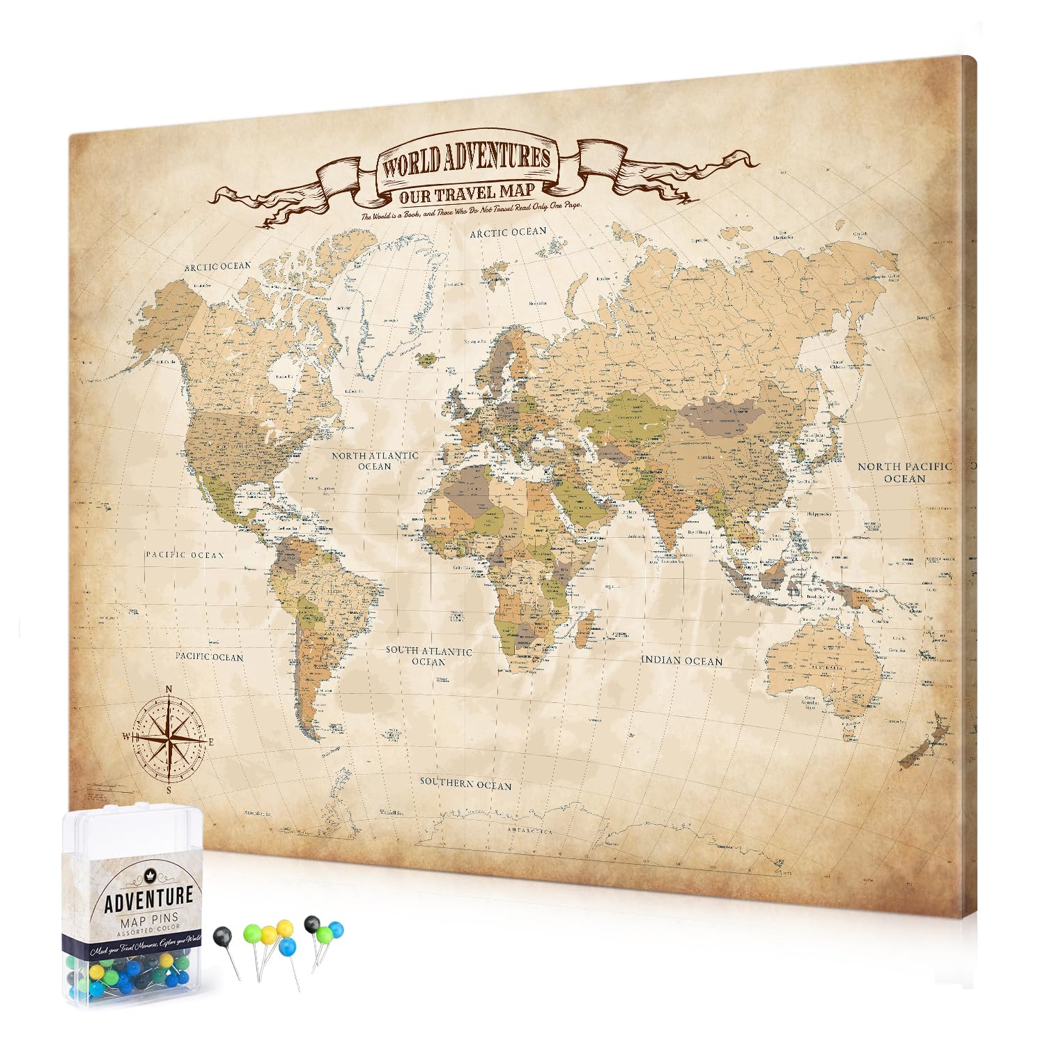 DECORARTS World Map Pin Board, 35x28