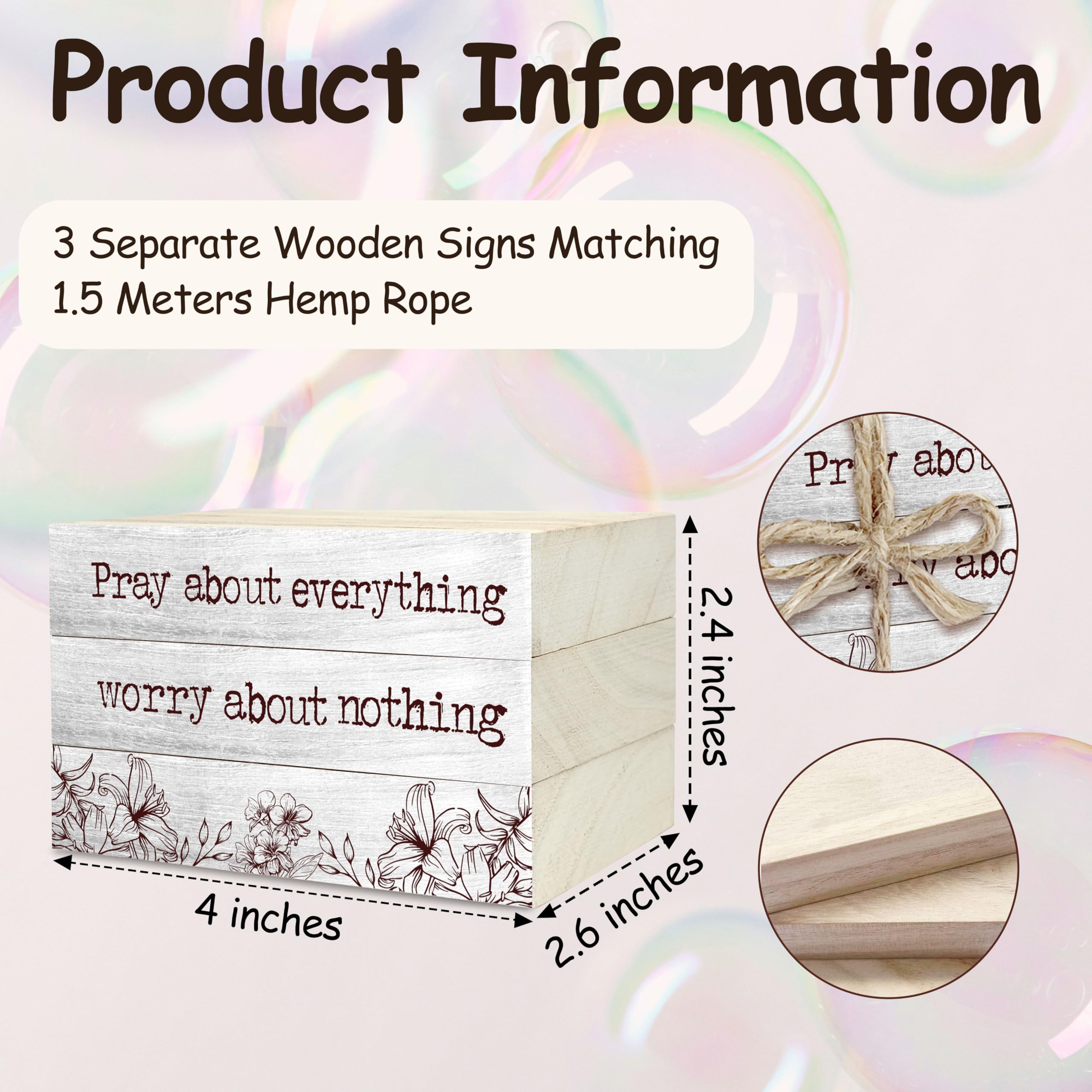 Christian Decorative Book Stack for Farmhouse, Tiered Tray Decor Inspirational Gifts, Religious Stacked Books Set, Pray About Everything Worry About Nothing Wooden Book Decor for Home Office -33