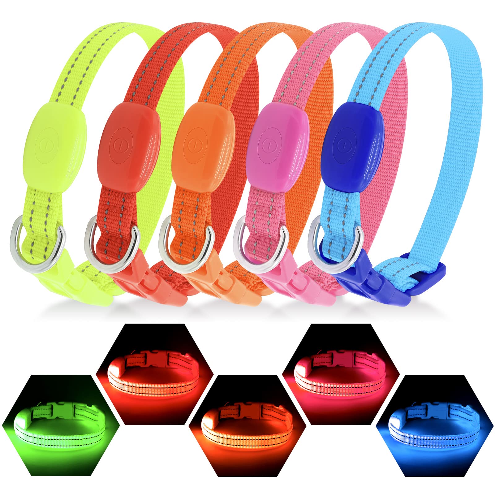 Visinite Collares de perro iluminados para perros pequeños, collar de perro con luz LED recargable, collar de perro iluminado totalmente ajustable, collares de perro que brillan en la oscuridad con