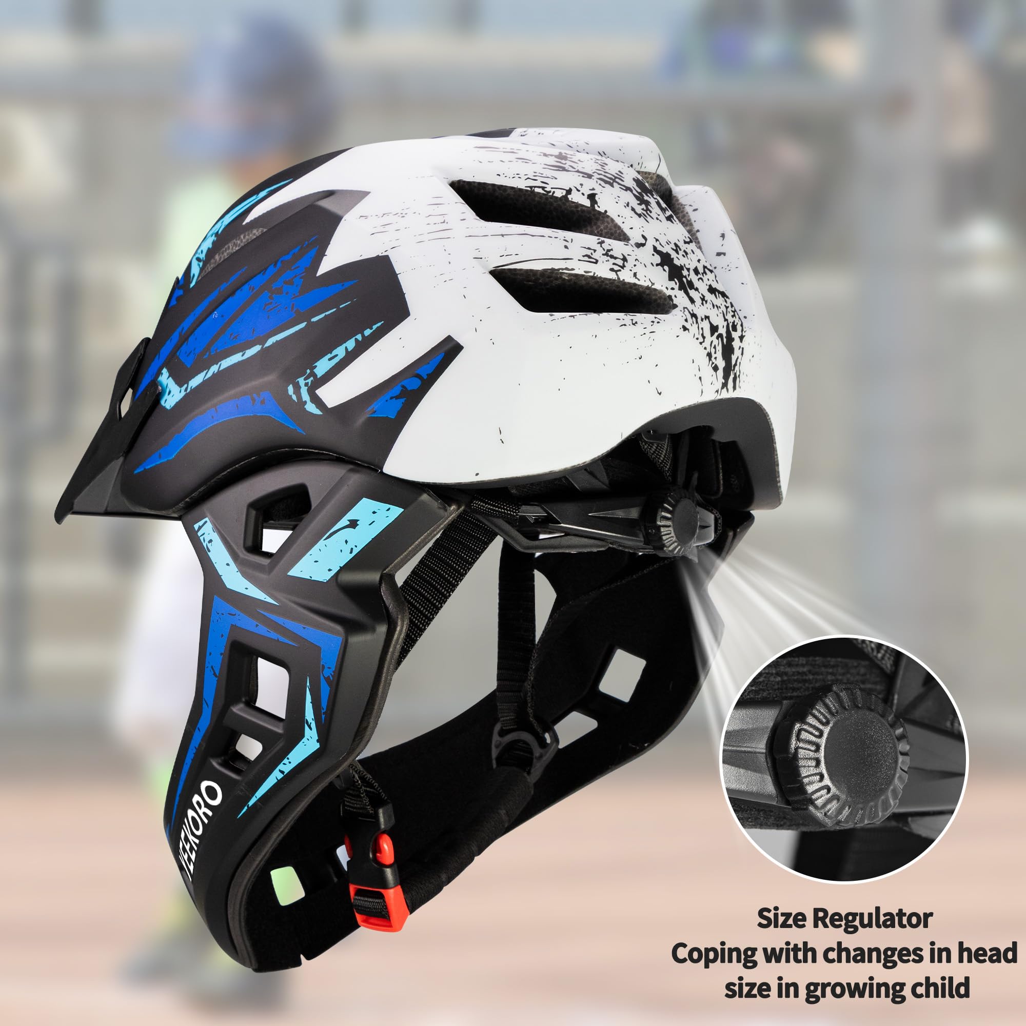 Casco de bicicleta para niños con protector de barbilla, casco de cara completa ajustable desmontable para niñas y niños, casco de ciclismo, monopatín, scooter, equipo de protección, tamaño