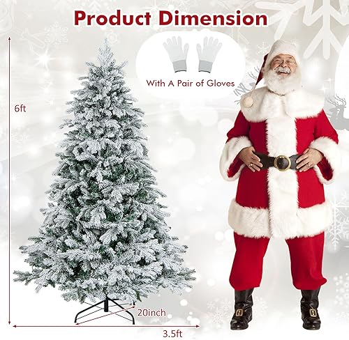 Vista 9 de Happygrill 6FT Pre-lit Snow Flocked Christmas Tree with 250 LED Lights & 1415 PE & PVC Branch Tips, Hinged Holiday Festival Decoration Tree for Nieve
