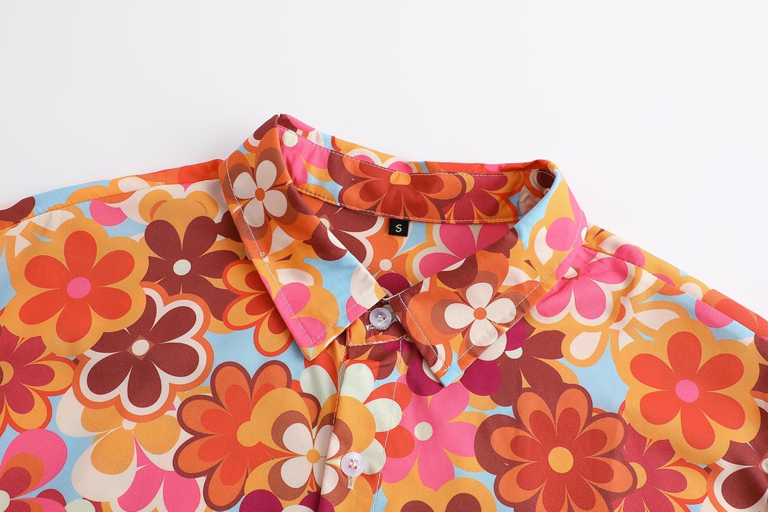 Mens 70s Disco Hip Hop Casual Button Down Paisley Floral Vintage Short Sleeve Hip Hop Shirt - Image 3