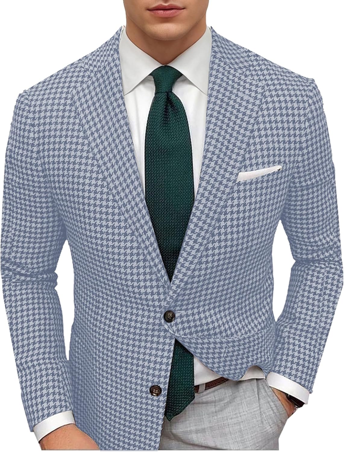 Men's Houndstooth Blazer Notch Lapel Single Breasted Slim Fit Business Suit Jacket Holiday Dinner Christmas Party