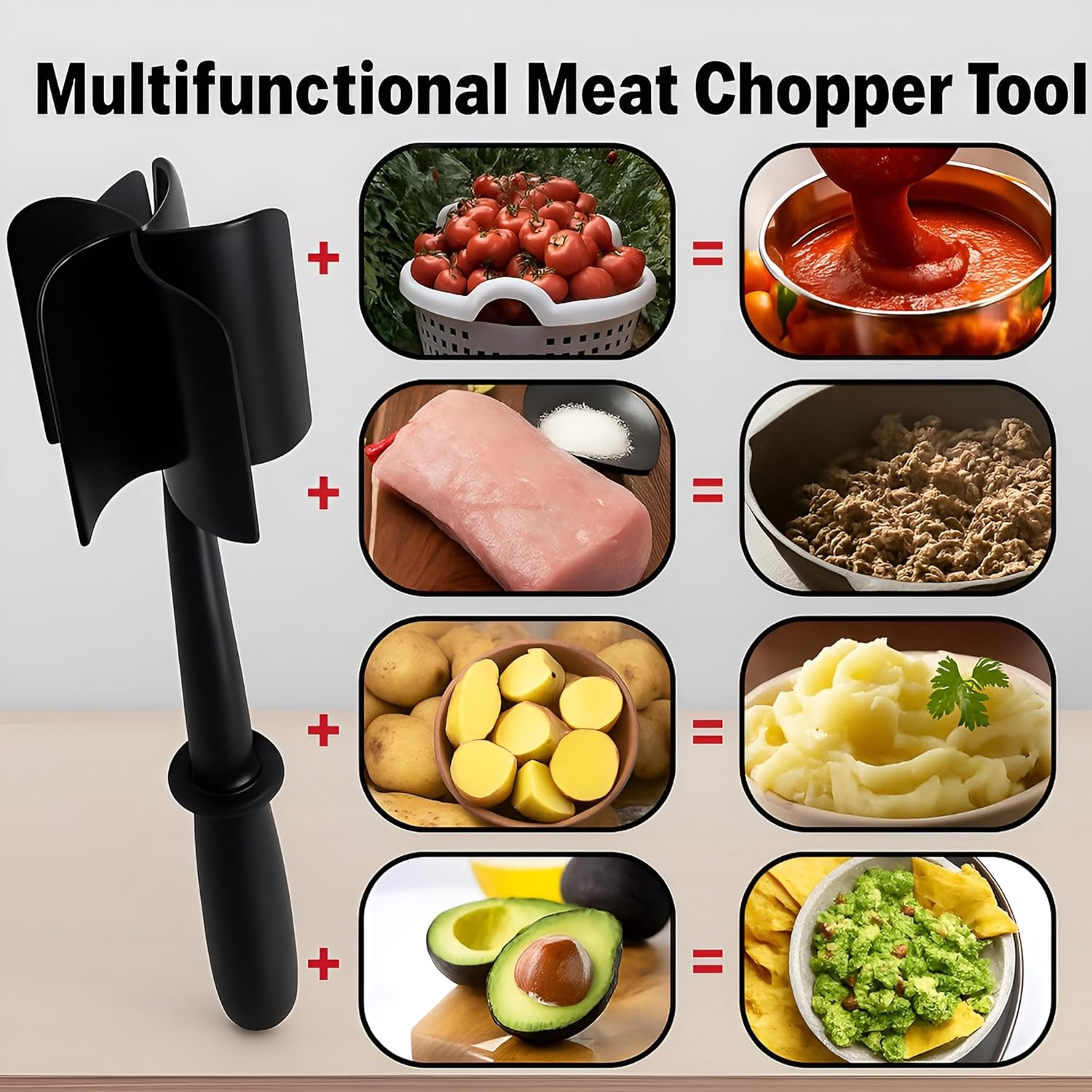 Nylon Meat Chopper Tool | Heat Resistant & Non Scratch Kitchen Utensil for Mixing, Mashing, Stirring & Blending | Lightweight, Durable, Easy To Clean & Store with Comfortable Grip