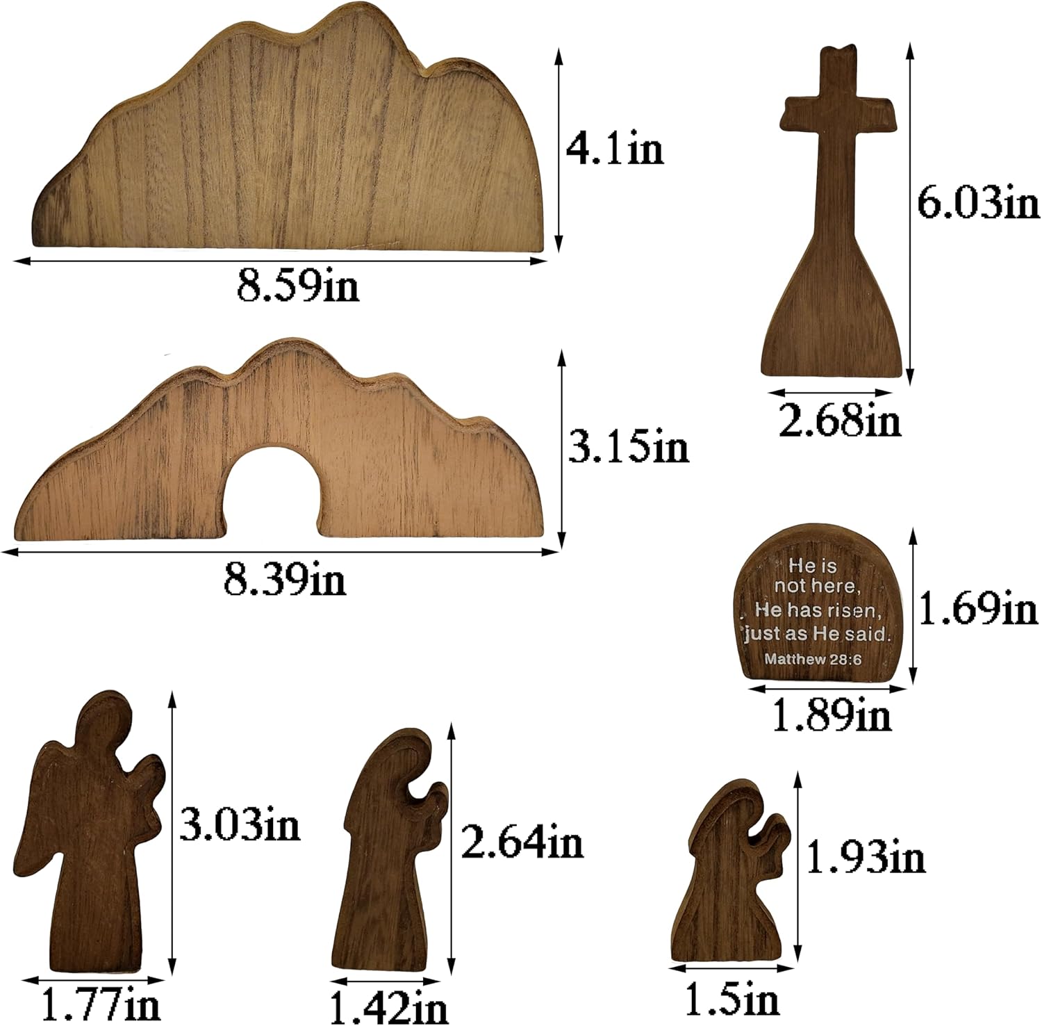 Wooden Easter Tomb Scene for Christian Decoration, Empty Tomb Set with Cross, Figurines for Easter Decor, Jesus Resurrection Scene for Religious Display, Home Office Tabletop Tray, Church, Shelf Decor
