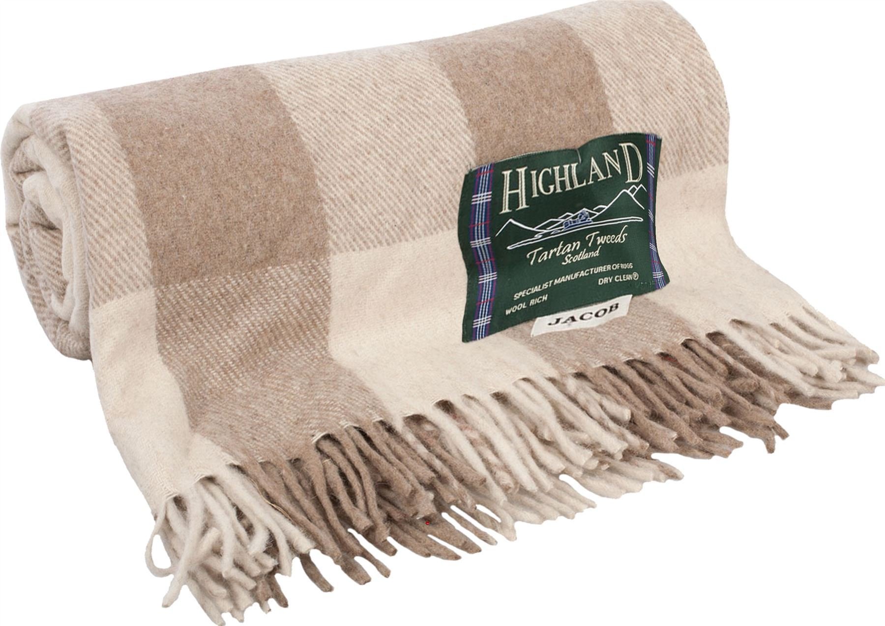 I LUV LTD Jacob Check Tartan Cream Brown Tweed Sofa Throw Blanket 75% Wool Plaid Large Throws for Sofas Wool Rug Outdoor Blanket Picnic Blankets