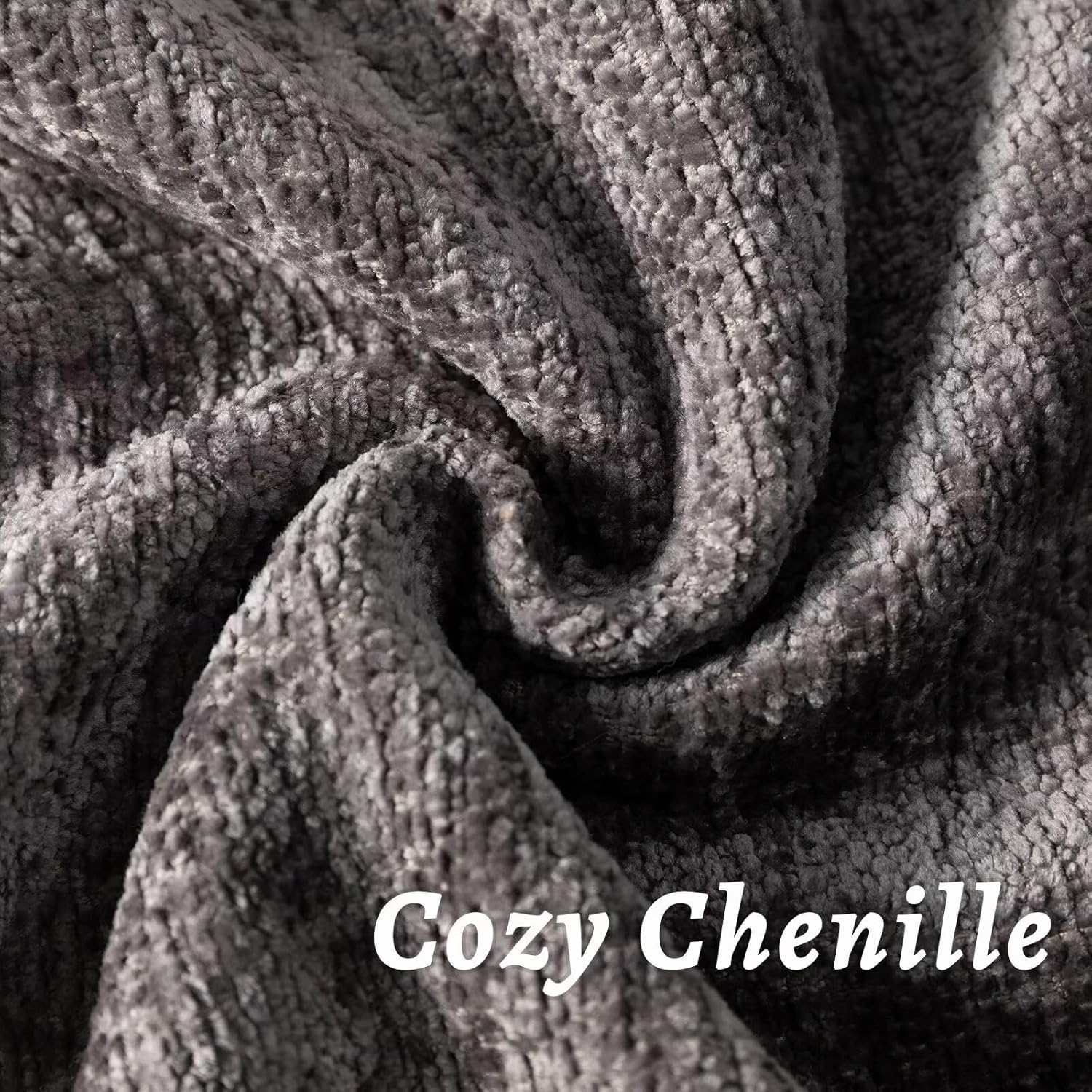 Grey Decorative Throw Pillow Covers 18x18 Inch Set of 2 Cozy Soild Chenille Cushion Cases Soft Textured Square Couch Pillows Cover Boho Accent Farmhouse Pillowcases for Sofa Bed - Image 2