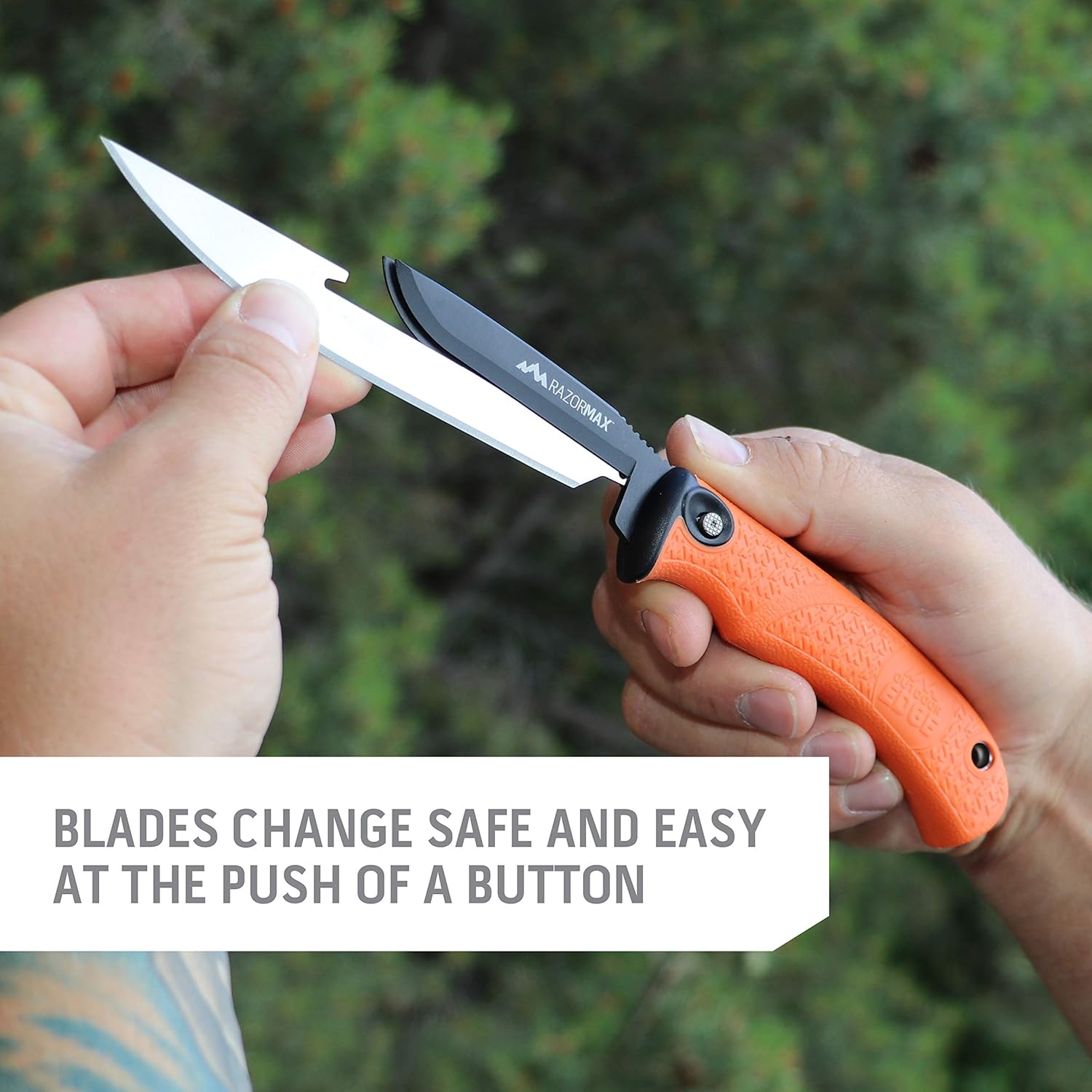 Outdoor Edge RazorMax - Replaceable Fixed Blade Hunting Knife with 3.5" Drop-Point, 5" Boning/Fillet Blades, Belt Sheath and Detachable Blade Carrier (Orange, 6 Blades) : Sports & Outdoors