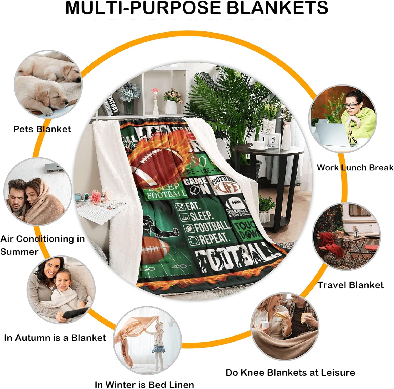 Football Gifts Blanket for Boys, Soft Cozy Warm Flannel Kids Throw Blanket for Girls Teens, Toddler Baby Blankets and Throws for Couch Bed Daycare Preschool Naptime, 50" x 60"
