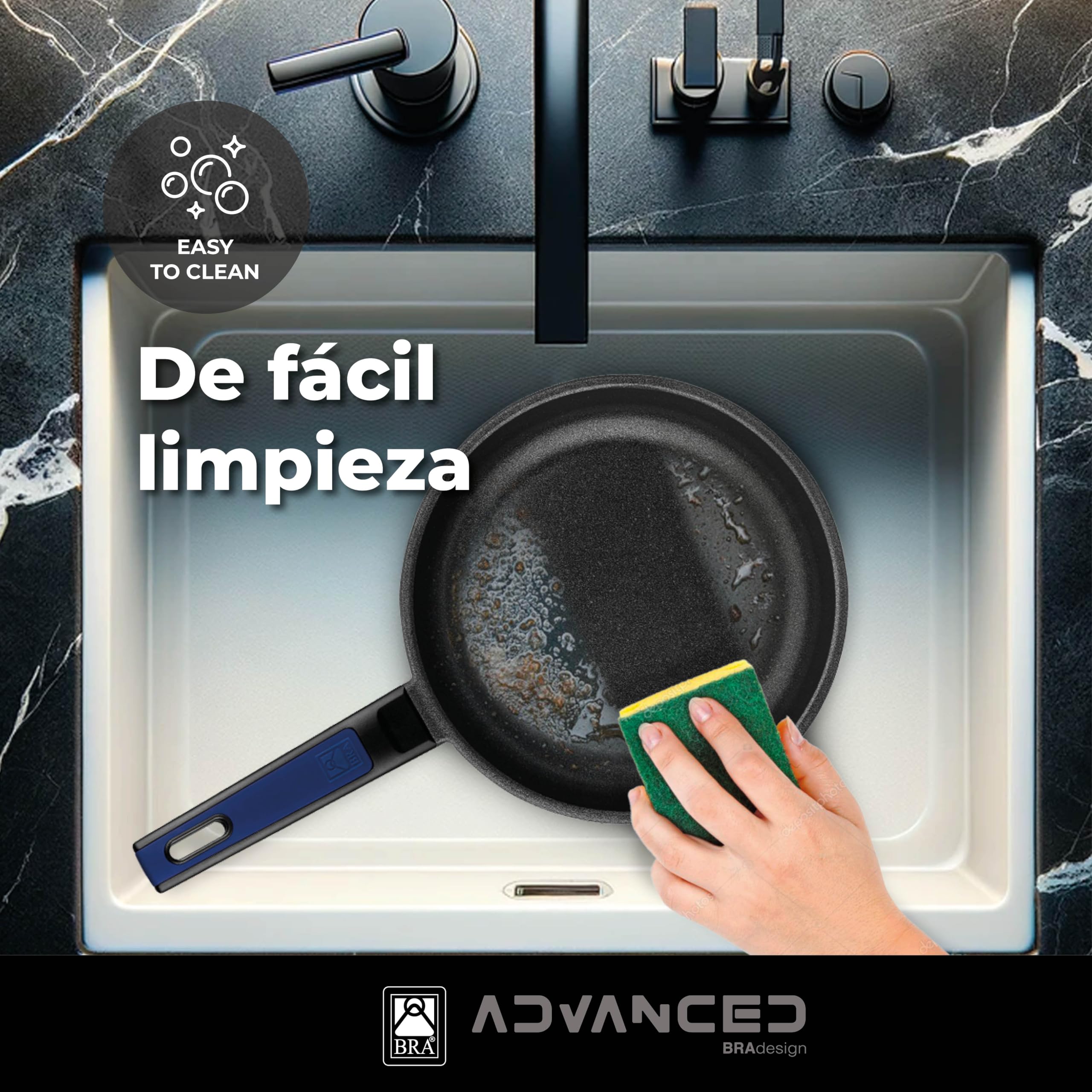 BRA Advanced | Set de sartenes, aluminio fundido antiadherente sin PFOA, de rendimiento superior, resistencia a los arañazos y a la abrasión, apta para Inducción, Negro 18|22|26 cm