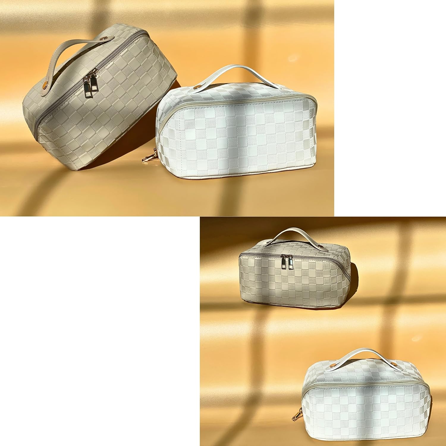 JAZD Large Capacity Travel Cosmetic Bag - Makeup Bag Opens Flat for Easy Access - Leather Waterproof Portable Cosmetics Bag with Handle, Divider - Toiletry Make up Organizer Bag.