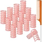 Syhood 12 Pcs Plastic Hair Rollers for Women Large Size Curlers Set Snap Roller Clips with Rat Tail Comb for Long Medium Short Hair Bangs, Salon Hairdressing Styling Tool(2.6 x 1.1 Inch,Peach Color)