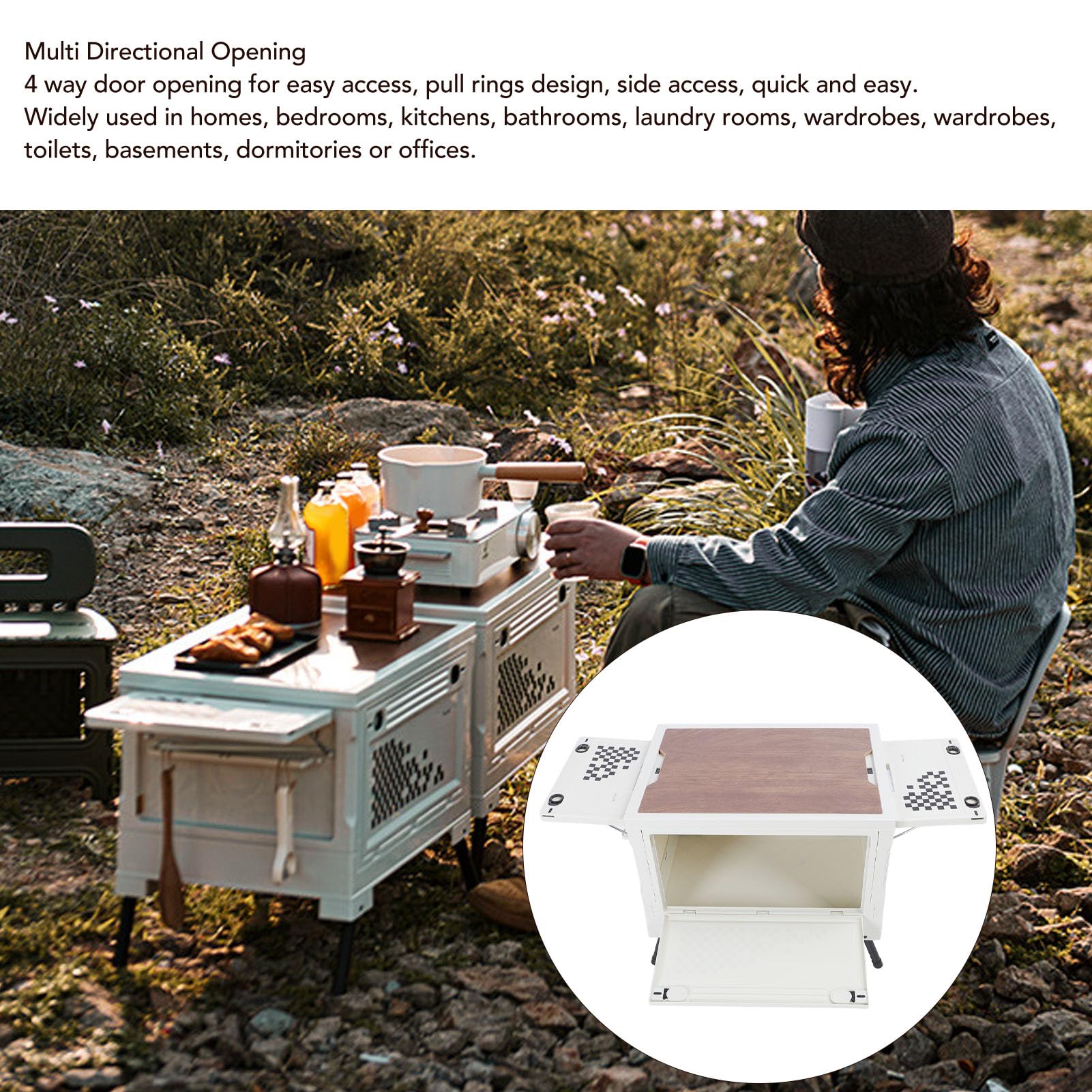 SUNGOOYUE Zusammenklappbare Aufbewahrungsbox für Camping, PP und Density Board, Zusammenklappbare Aufbewahrungsbox, 4-Zugang, Multifunktions-Organizer für Outdoor-Reisen, Camping, Familie, Auto