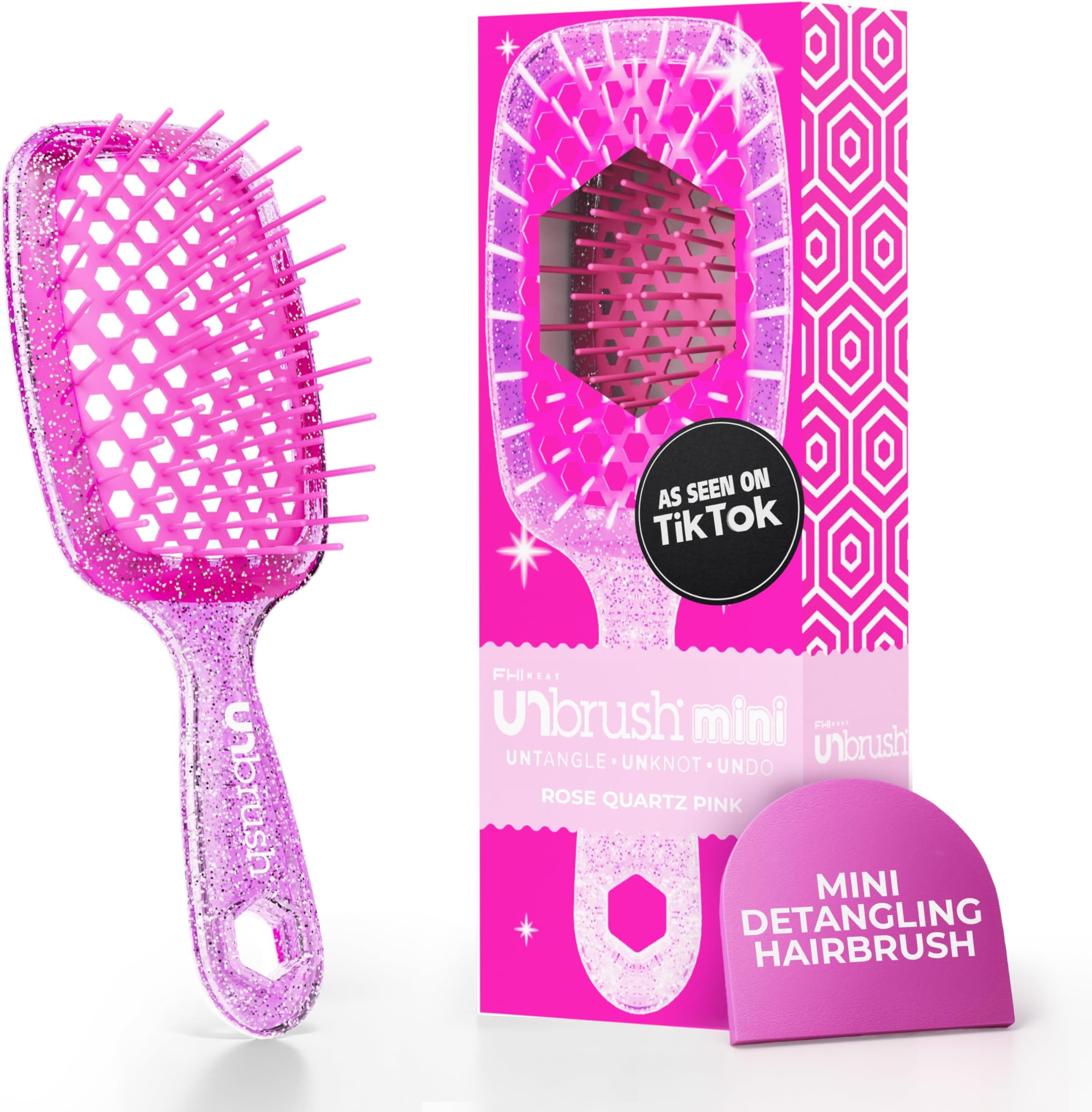 FHI HEAT UNbrush MINI Wet & Dry Vented Detangling Hair Brush, Rose Quartz Pink