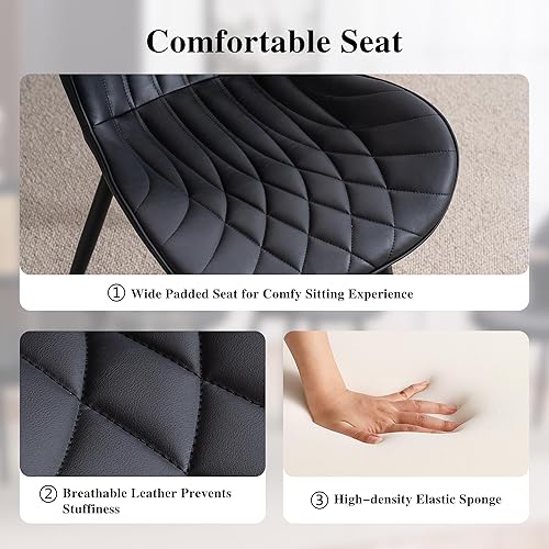 Miniatura 4 de YOUNIKE Juego de 2 sillas de comedor tapizadas de piel sintética para cocina y comedor, modernas sillas laterales para sala de estar y dormitorio