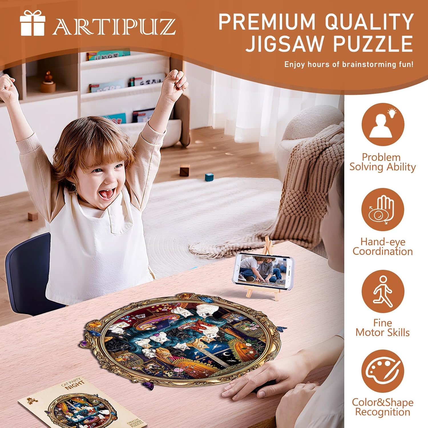 Wooden Puzzles for Adults - Cat Party Night Wooden Puzzle, Unique Shape Wood Jigsaw Puzzle for Adults, Wood Puzzles Adult, Gifts for Cat Lovers, Wall Art Home Decor (190pcs 11.4 * 11.1in M)