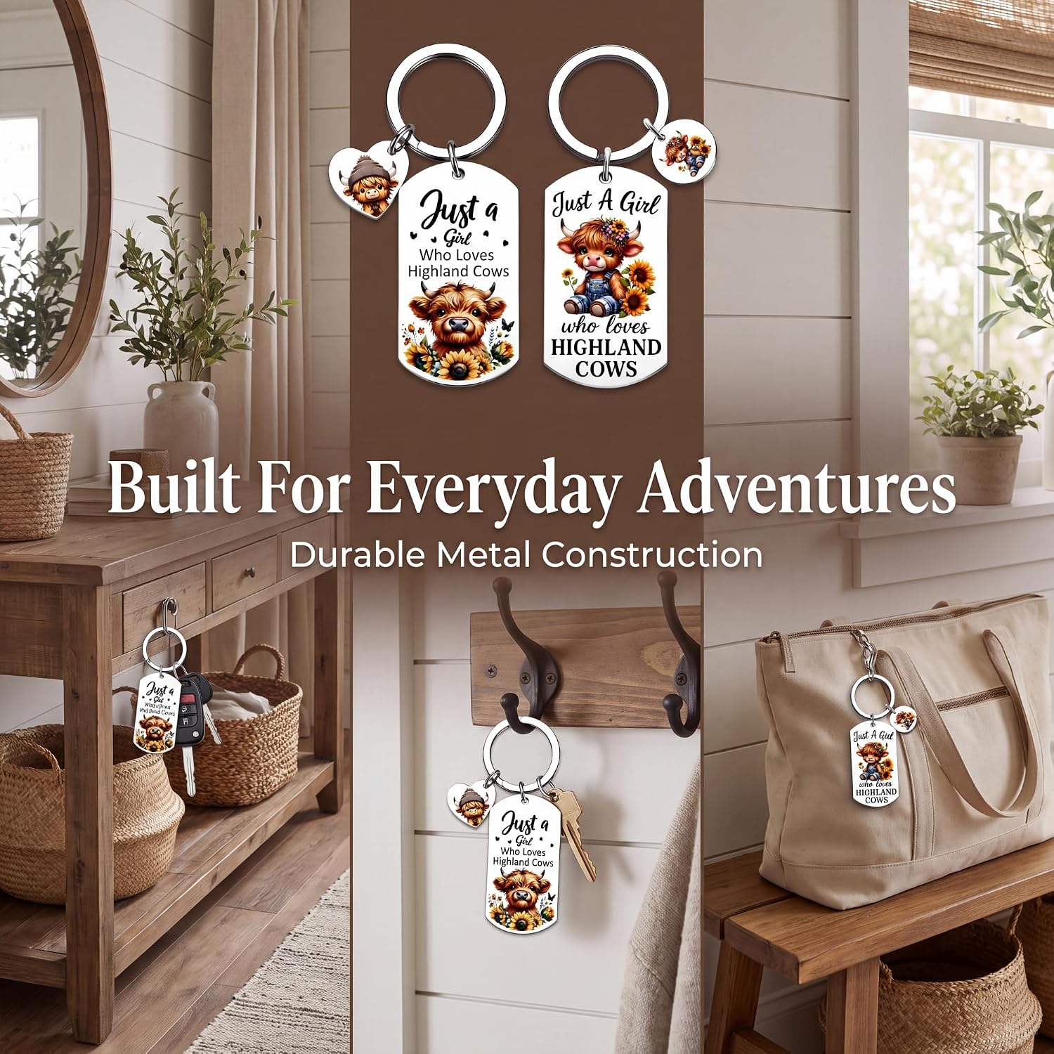 Highland Cow Keychain 2 Pack, Cute Farm Animal Cow Lover Gift image 5