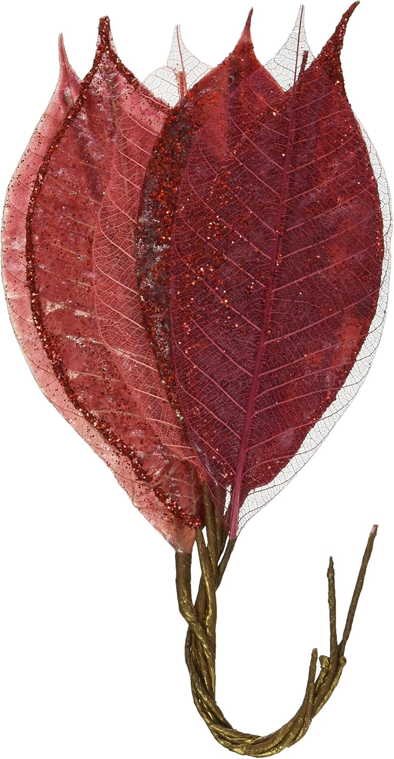 Prima 539252 Temple Lacquered Glittered Leaves Embellishments, Dang Red